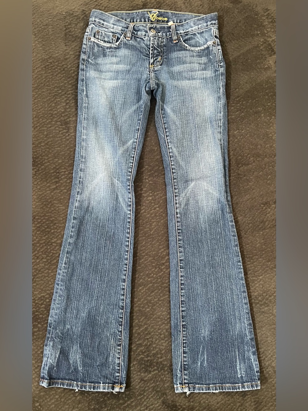 Vintage bebe Y2K Rhinestone Jeans Lightly Destroyed Fade Wash Denim 27 - Picture 3 of 7